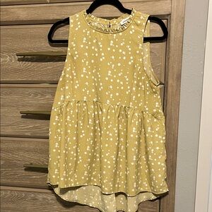 Mittoshop Mustard Sleeveless Top with White Dots Size M